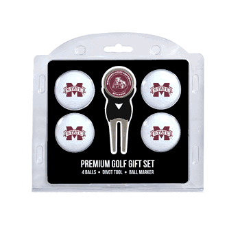 Mississippi State Bulldogs 4 Ball Gift Set + Divot Tool & Marker