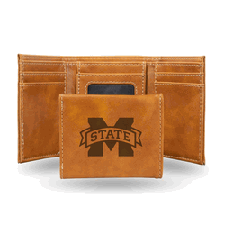 Mississippi State Bulldogs Brown Laser Engraved Faux Leather Trifold