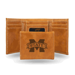 Mississippi State Bulldogs Brown Laser Engraved Tri-Fold Wallet