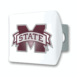 Mississippi State White Metal Hitch Cover with  3D Color Emblem