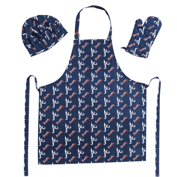 MLB Atlanta Braves 3 Piece Set - Apron Oven Mitt and Hat 28 x 31 7 x 12 12 x 10 Inches