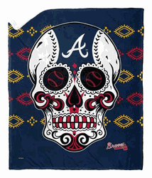 MLB Atlanta Braves Candy Skull Silk Touch Sherpa Throw Blanket 50x60 Inches
