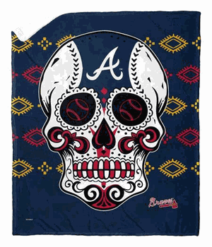 MLB Atlanta Braves Candy Skull Silk Touch Sherpa Throw Blanket 50x60 Inches