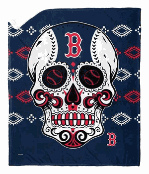 MLB Boston Red Sox Candy Skull Silk Touch Sherpa Throw Blanket 50x60 Inches