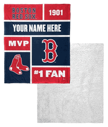 MLB Boston Red Sox Colorblock Personalized Silk Touch Sherpa Throw Blanket 50x60 Inches