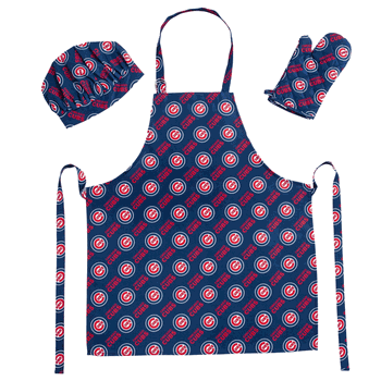 MLB Chicago Cubs 3 Piece Set - Apron Oven Mitt and Hat 28 x 31 7 x 12 12 x 10 Inches