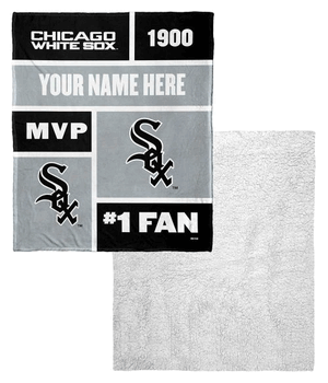 MLB Chicago White Sox Colorblock Personalized Silk Touch Sherpa Throw Blanket 50x60 Inches