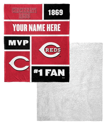 MLB Cincinnati Reds Colorblock Personalized Silk Touch Sherpa Throw Blanket 50x60 Inches