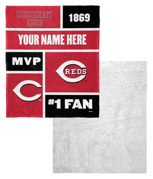 MLB Cincinnati Reds Colorblock Personalized Silk Touch Sherpa Throw Blanket 50x60 Inches
