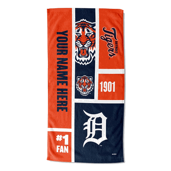 MLB Detroit Tigers Colorblock Personalized Beach Towel 30x60 Inches
