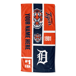 MLB Detroit Tigers Colorblock Personalized Beach Towel 30x60 Inches