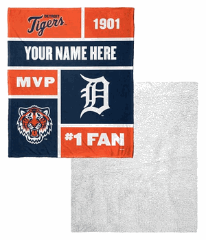 MLB Detroit Tigers Colorblock Personalized Silk Touch Sherpa Throw Blanket 50x60 Inches
