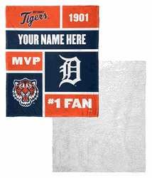 MLB Detroit Tigers Colorblock Personalized Silk Touch Sherpa Throw Blanket 50x60 Inches