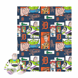 MLB Detroit Tigers Disney Toy Story Buzz Lightyear Cameo Hugger Pillow & Silk Touch Throw Blanket Set 40x50 Inches