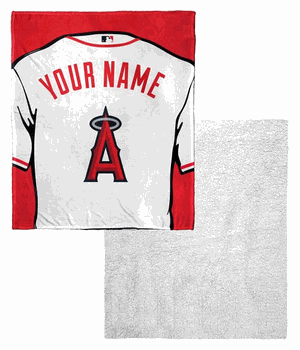 MLB Los Angeles Angels Jersey Personalized Silk Touch Sherpa Throw Blanket 50 x 60 Inches