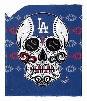 MLB Los Angeles Dodgers Candy Skull Silk Touch Sherpa Throw Blanket 50x60 Inches