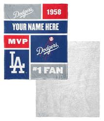 MLB Los Angeles Dodgers Colorblock Personalized Silk Touch Sherpa Throw Blanket 50x60 Inches