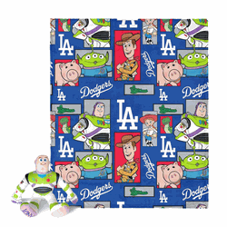 MLB Los Angeles Dodgers Disney Toy Story Buzz Lightyear Cameo Hugger Pillow & Silk Touch Throw Blanket Set 40x50 Inches
