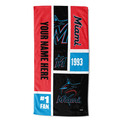 MLB Miami Marlins Colorblock Personalized Beach Towel 30x60 Inches