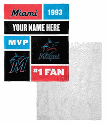 MLB Miami Marlins Colorblock Personalized Silk Touch Sherpa Throw Blanket 50x60 Inches