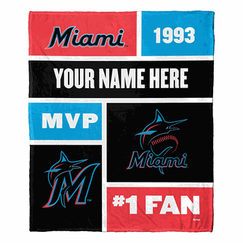 MLB Miami Marlins Colorblock Personalized Silk Touch Throw Blanket 50 x 60 Inches