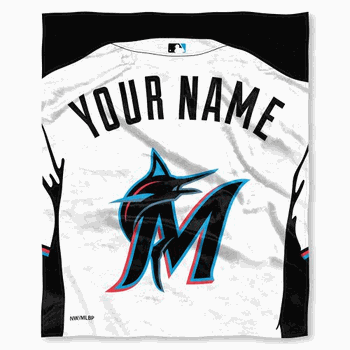 MLB Miami Marlins Jersey Personalized Silk Touch Throw Blanket 50x60 Inches