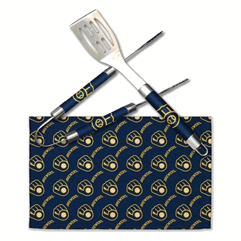 MLB Milwaukee Brewers 3-Piece BBQ Utensil Set 17.25 6 11 x 18 Inches