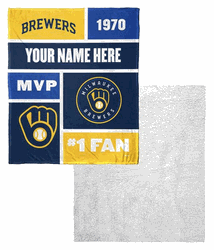MLB Milwaukee Brewers Colorblock Personalized Silk Touch Sherpa Throw Blanket 50x60 Inches
