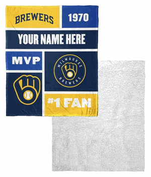 MLB Milwaukee Brewers Colorblock Personalized Silk Touch Sherpa Throw Blanket 50x60 Inches