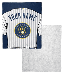 MLB Milwaukee Brewers Jersey Personalized Silk Touch Sherpa Throw Blanket 50x60 Inches