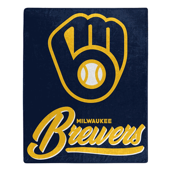 MLB Milwaukee Brewers Signature Raschel Throw Blanket 50x60 Inches
