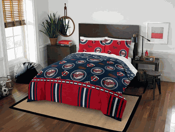 MLB Minnesota Twins Rotary Queen Bed In A Bag Set 86 x 86 Inches