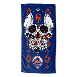 MLB New York Mets Candy Skull Beach Towel 30x60 Inches