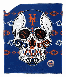 MLB New York Mets Candy Skull Silk Touch Sherpa Throw Blanket 50x60 Inches