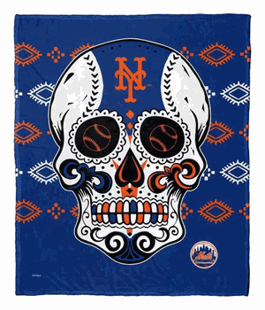 MLB New York Mets Candy Skull Silk Touch Throw Blanket 50x60 Inches