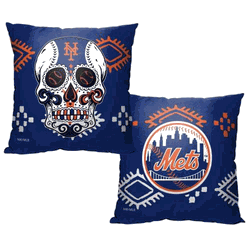 MLB New York Mets Candy Skull Throw Pillow 18x18 Inches