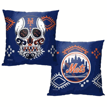 MLB New York Mets Candy Skull Throw Pillow 18x18 Inches