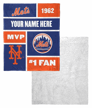 MLB New York Mets Colorblock Personalized Silk Touch Sherpa Throw Blanket 50x60 Inches