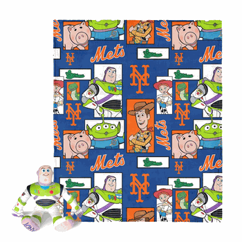 MLB New York Mets Disney Toy Story Buzz Lightyear Cameo Hugger Pillow & Silk Touch Throw Blanket Set 40x50 Inches