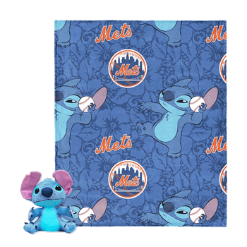 MLB New York Mets Strike Stitch Hugger Pillow & Silk Touch Throw Blanket Set 40x50 Inches