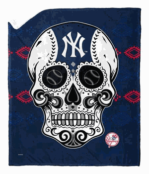 MLB New York Yankees Candy Skull Silk Touch Sherpa Throw Blanket 50x60 Inches