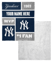 MLB New York Yankees Colorblock Personalized Silk Touch Sherpa Throw Blanket 50x60 Inches