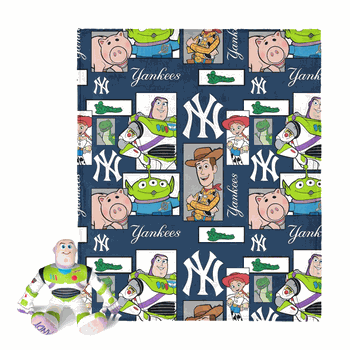 MLB New York Yankees Disney Toy Story Buzz Lightyear Cameo Hugger Pillow & Silk Touch Throw Blanket Set 40x50 Inches