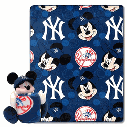 MLB New York Yankees Pitch Crazy Mickey Hugger Pillow & Silk Touch Throw Blanket Set 40x50 Inches