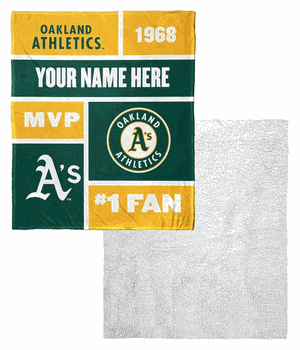 MLB Oakland Athletics Colorblock Personalized Silk Touch Sherpa Throw Blanket 50x60 Inches