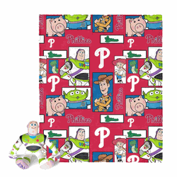 MLB Philadelphia Phillies Disney Toy Story Buzz Lightyear Cameo Hugger Pillow & Silk Touch Throw Blanket Set 40x50 Inches