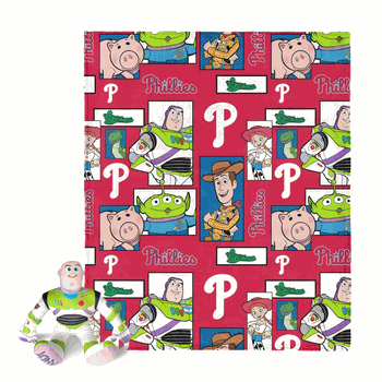 MLB Philadelphia Phillies Disney Toy Story Buzz Lightyear Cameo Hugger Pillow & Silk Touch Throw Blanket Set 40x50 Inches