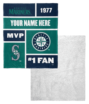 MLB Seattle Mariners Colorblock Personalized Silk Touch Sherpa Throw Blanket 50x60 Inches
