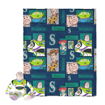 MLB Seattle Mariners Disney Toy Story Buzz Lightyear Cameo Hugger Pillow & Silk Touch Throw Blanket Set 40x50 Inches
