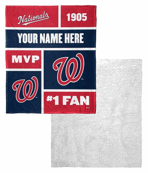 MLB Washington Nationals Colorblock Personalized Silk Touch Sherpa Throw Blanket 50x60 Inches